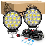 2 Pcs 4.5Inch 42W Led Round Flood Work Light 4200LM with 16AWG Wiring Harness Kit-2 Leads