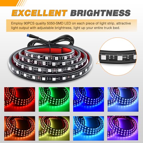 3 Pcs 60" 270 LEDs Neon RGB Accent Lights with RF Remote On/Off Switch Splitter Extension Cable