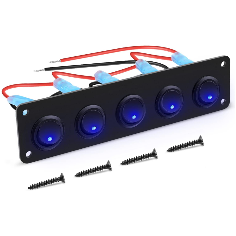 5 Gang 3 Pin Rocker Switch Panel Blue – gooacc