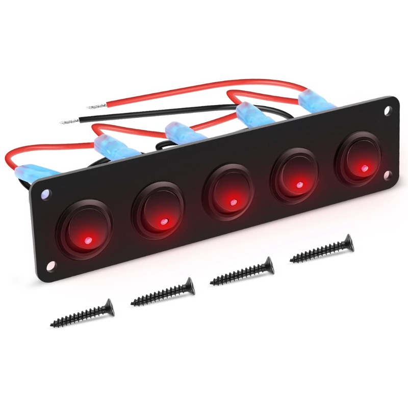 5 Gang 3 Pin Rocker Switch Panel Red – gooacc