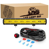 20 Inch 420W 42000LM Amber Triple Row Flood Spot Combo LED Light Bar with 16AWG 3Pin Rocker Switch Wiring Harness kit