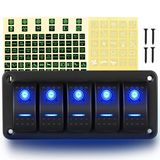 5 Gang Aluminum Rocker Switch Panel Blue