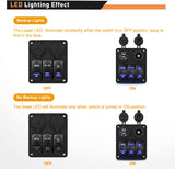 3 Gang Rocker Switch Panel with Daul USB Charger and Cigarette Lighter Blue