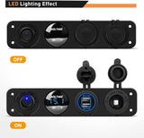4 in 1 ON Off Charger Socket Panel Blue Dual USB Voltmeter Cigarette Lighter Socket
