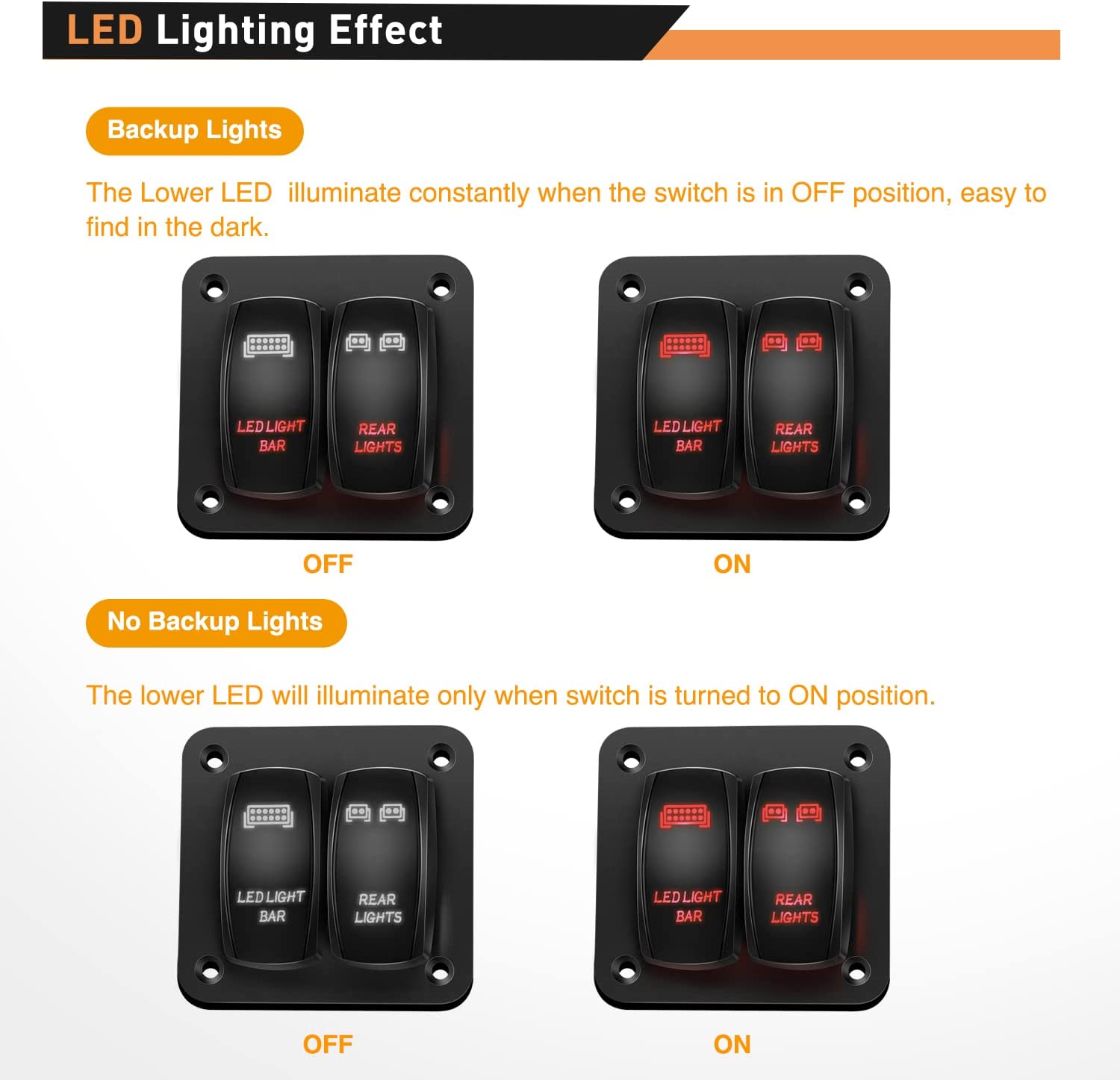 2 Gang LED Light Bar Rear Lights Rocker Switch Panel Red