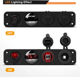 4 in 1 ON Off Charger Socket Panel Red Dual USB Voltmeter Cigarette Lighter Socket