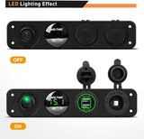 4 in 1 ON Off Charger Socket Panel Green Dual USB Voltmeter Cigarette Lighter Socket