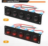 5 Gang 3 Pin Rocker Switch Panel Red