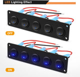 5 Gang 3 Pin Rocker Switch Panel Blue