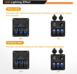 ３Gang Rocker Switch Panel with USB Charger and Cigar Lighter