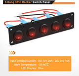 5 Gang 3 Pin Rocker Switch Panel Red