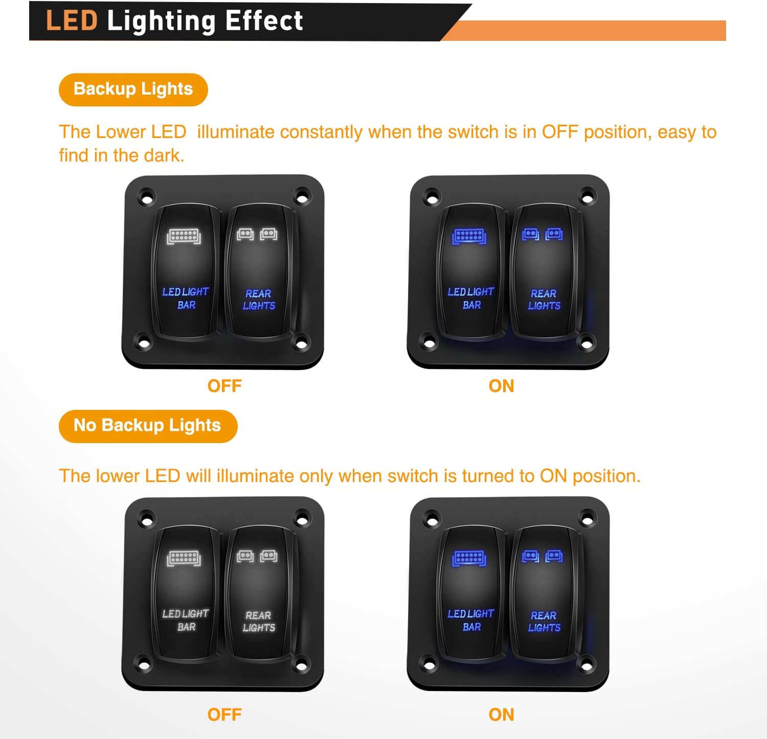 2 Gang LED Light Bar Rear Lights Rocker Switch Panel Blue