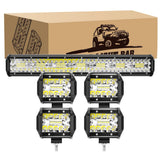4 Pcs 4Inch 60W Cube LED Pods, 20Inch 420W Spot Flood Combo Triple Row Led Light Bar