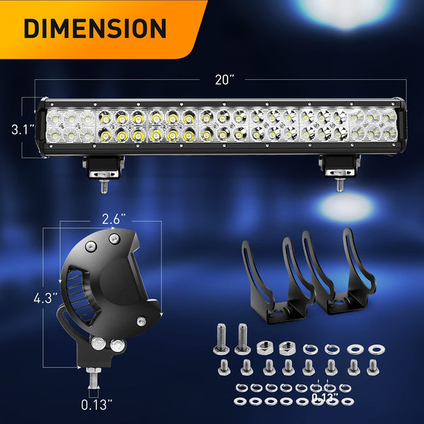 20 Inch 126W Led Light Bar Spot Flood Combo with 16AWG Wiring Harness ...