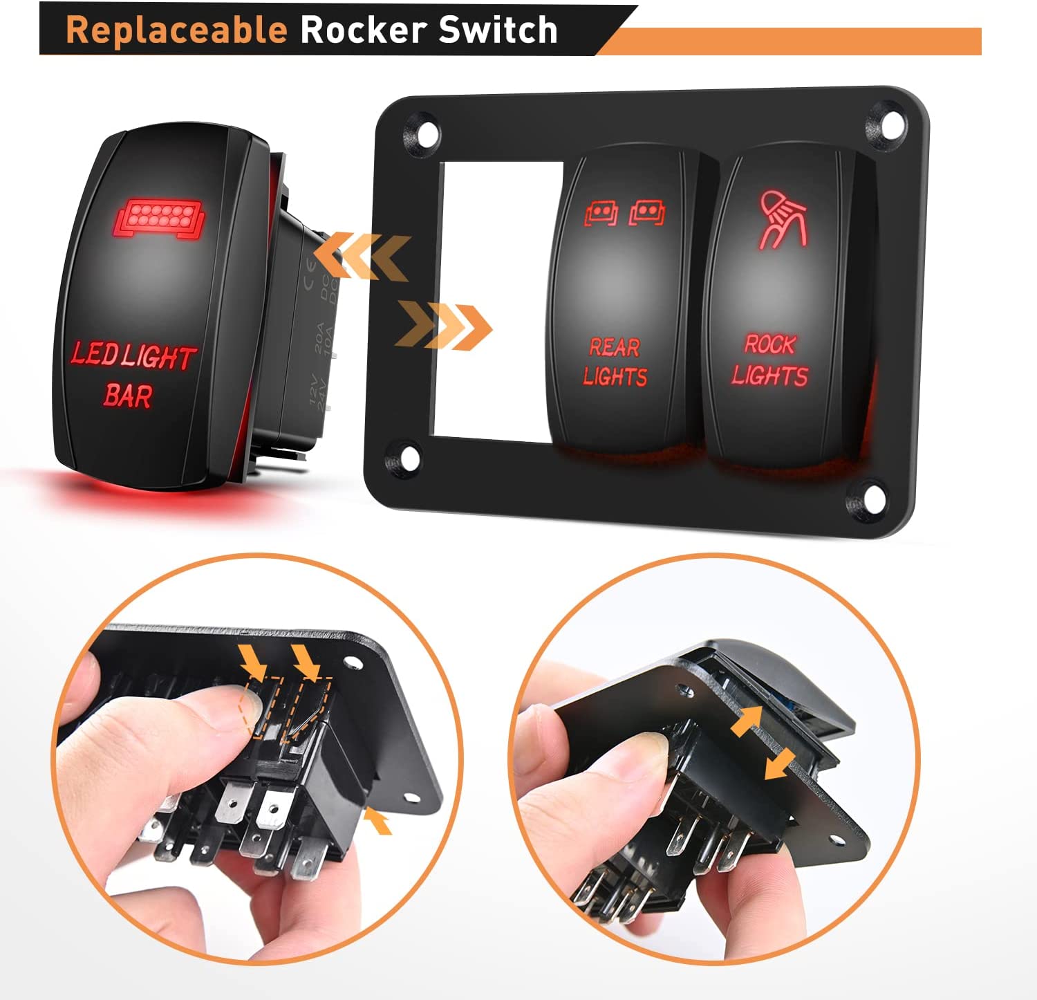 3 Gang LED Light Bar Rear Rock Lights Rocker Switch Panel Red – gooacc