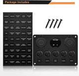5 Gang Rocker Switch Dual USB Charger Digital Volmeter Red