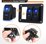 3 Gang Aluminum Rocker Switch Panel Blue