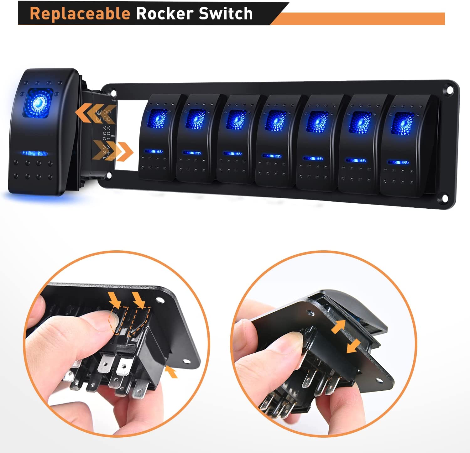 8 Gang Aluminum Rocker Switch Panel Blue – gooacc