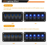 5 Gang Aluminum Rocker Switch Panel Blue