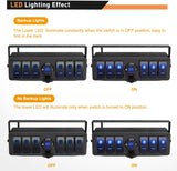 6 Gang SPST Rocker Switch Box QC 3.0 USB Charger Voltmeter Blue