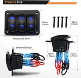 3 Gang LED Light Bar Rear Rock Lights Rocker Switch Panel Blue
