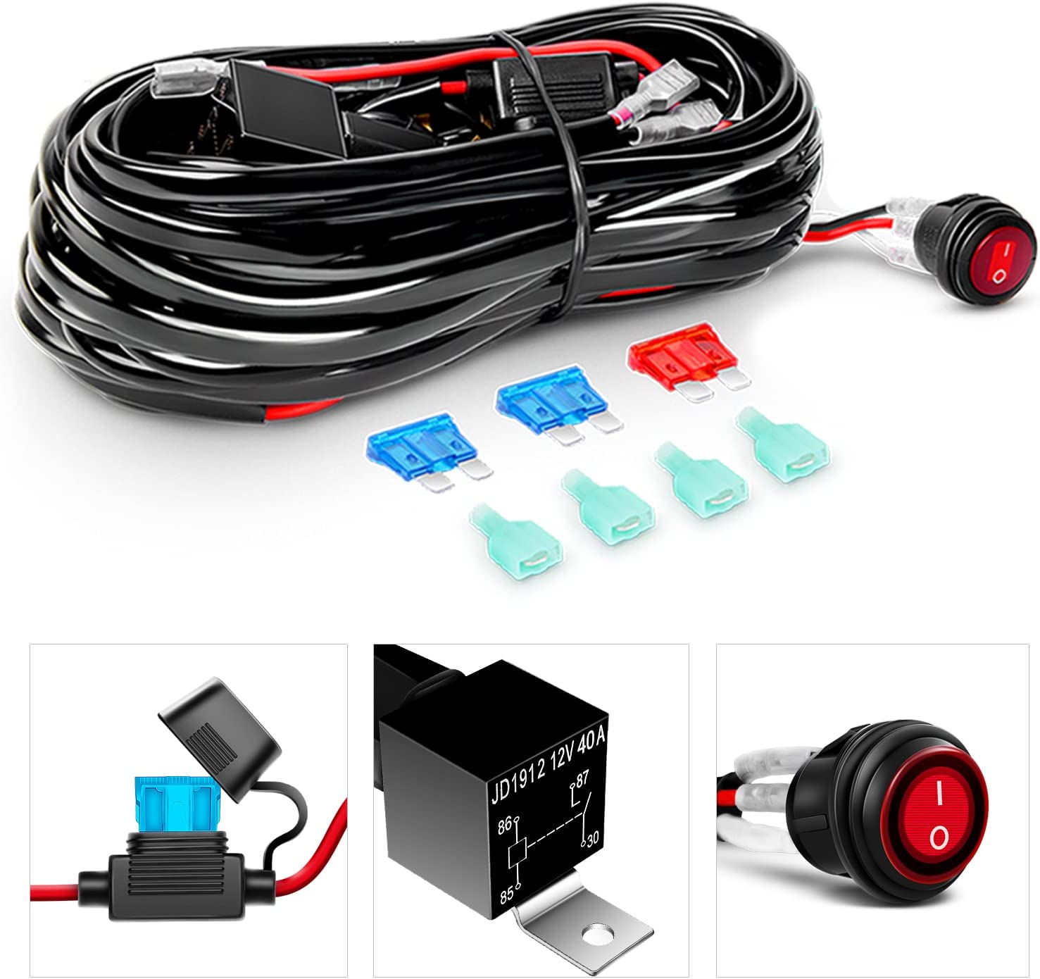 12 Inch 240W 30000LM Led Light Bar Spot Flood Combo with 12V 3Pin Rocker Switch Wiring Harness kit