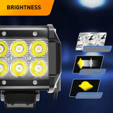 2 Pcs 18W Spot LED Pods with 16AWG 3Pin Rocker Switch Wiring Harness kit Horizontal Bar Tube Clamp