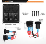 3 Gang Rocker Switch Panel with Daul USB Charger and Cigarette Lighter Blue