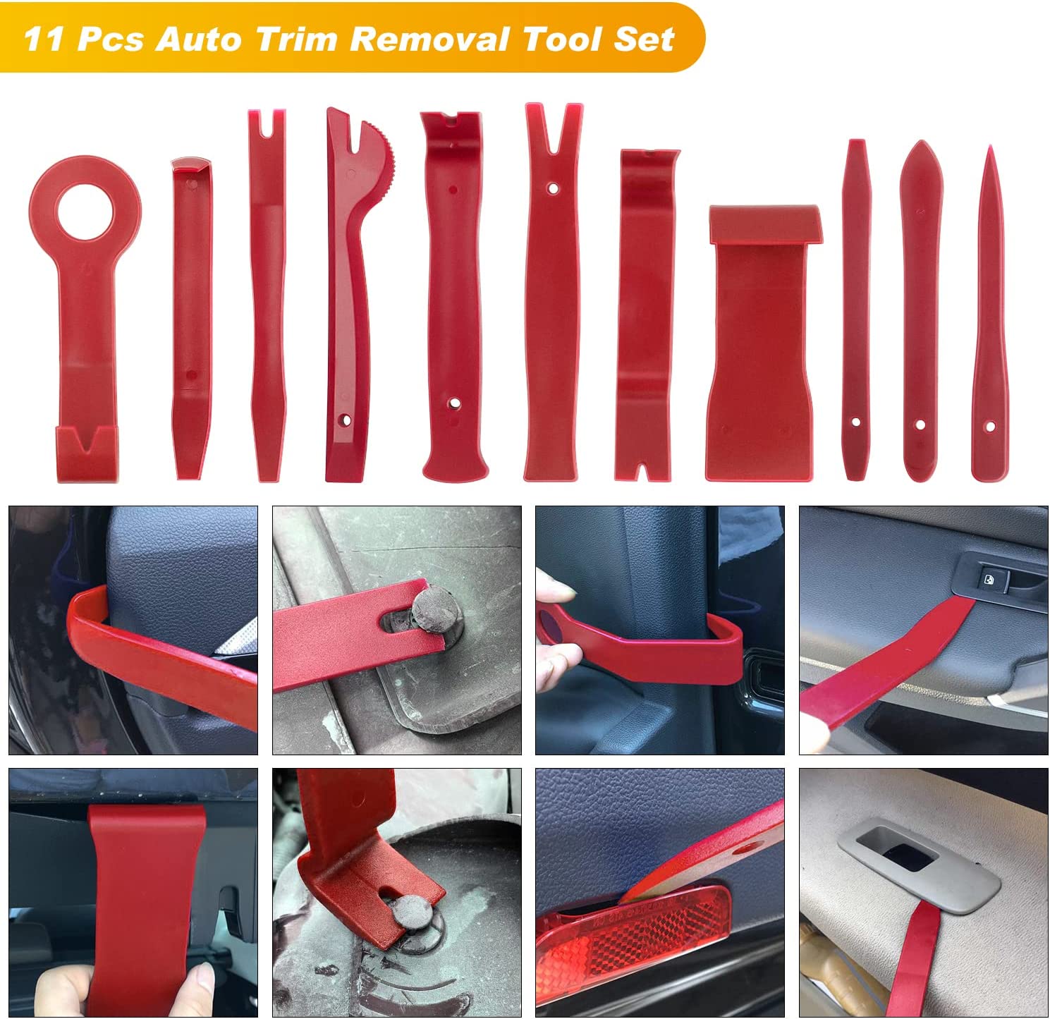19 Pcs Trim Removal Tool Set & Clip Plier Upholstery Remover Nylon Car Panel Removal Set with Portable Storage Bag Red