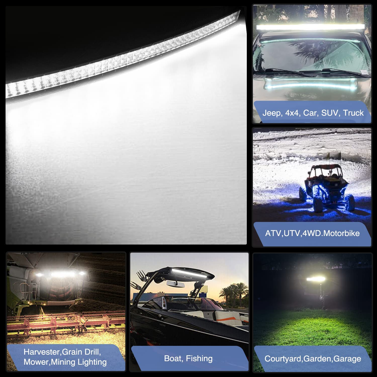 52 Inch 300W Flood Spot Combo LED Light Bar 2PCS 4Inch 18W Spot LED pods with Wiring Harness Kit-3 Leads