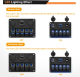 5 Gang Rocker Switch Panel Pre-Wired Aluminum Switch Panel with Dual USB Cigarette Lighter Socket Voltmeter