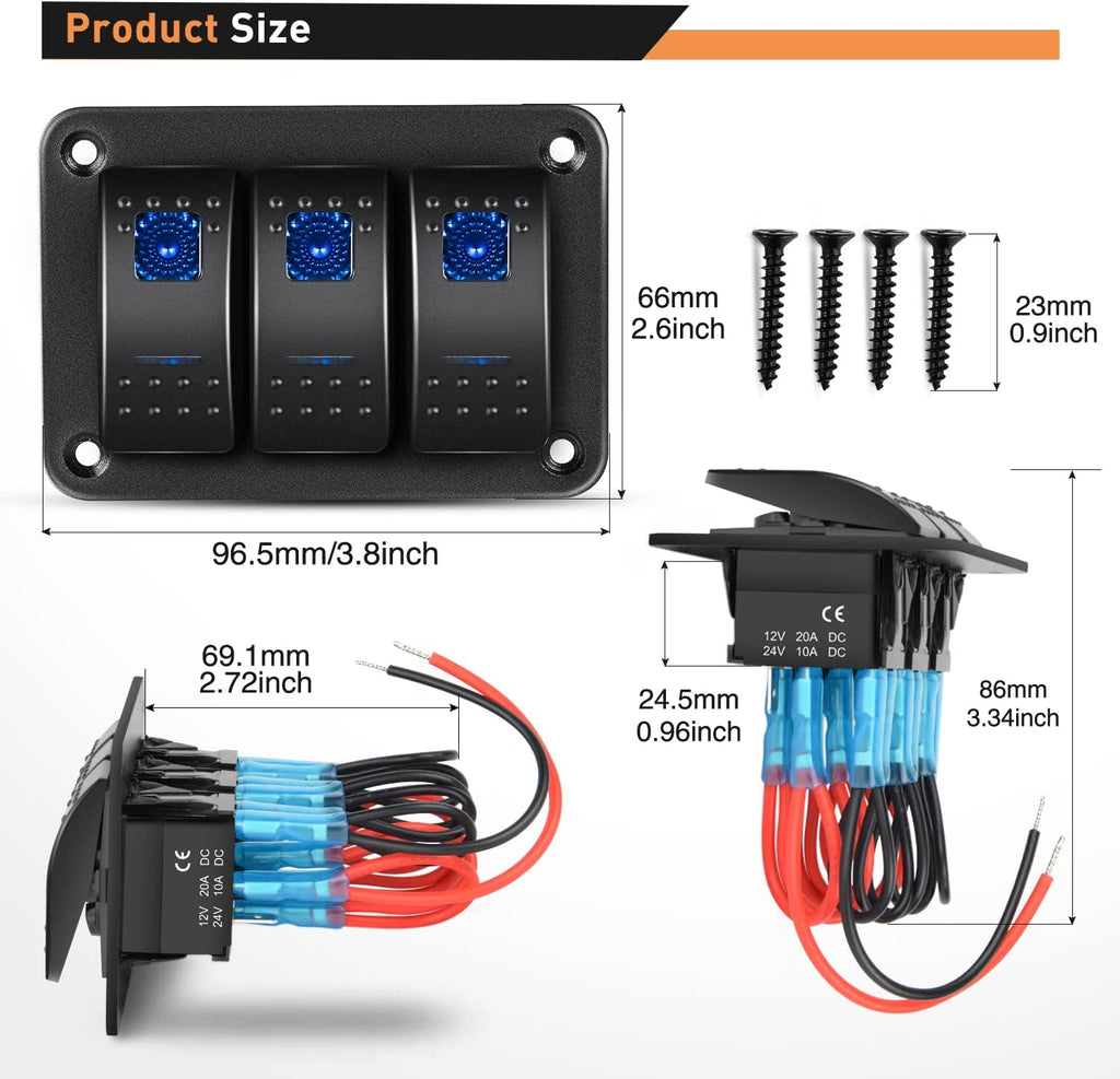 3 Gang Aluminum Rocker Switch Panel Blue – gooacc