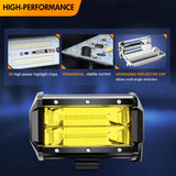 2 Pcs 5 Inch 72W 10800LM Flood Amber LED Pods with 16AWG 3Pin Wiring Harness-2 Leads