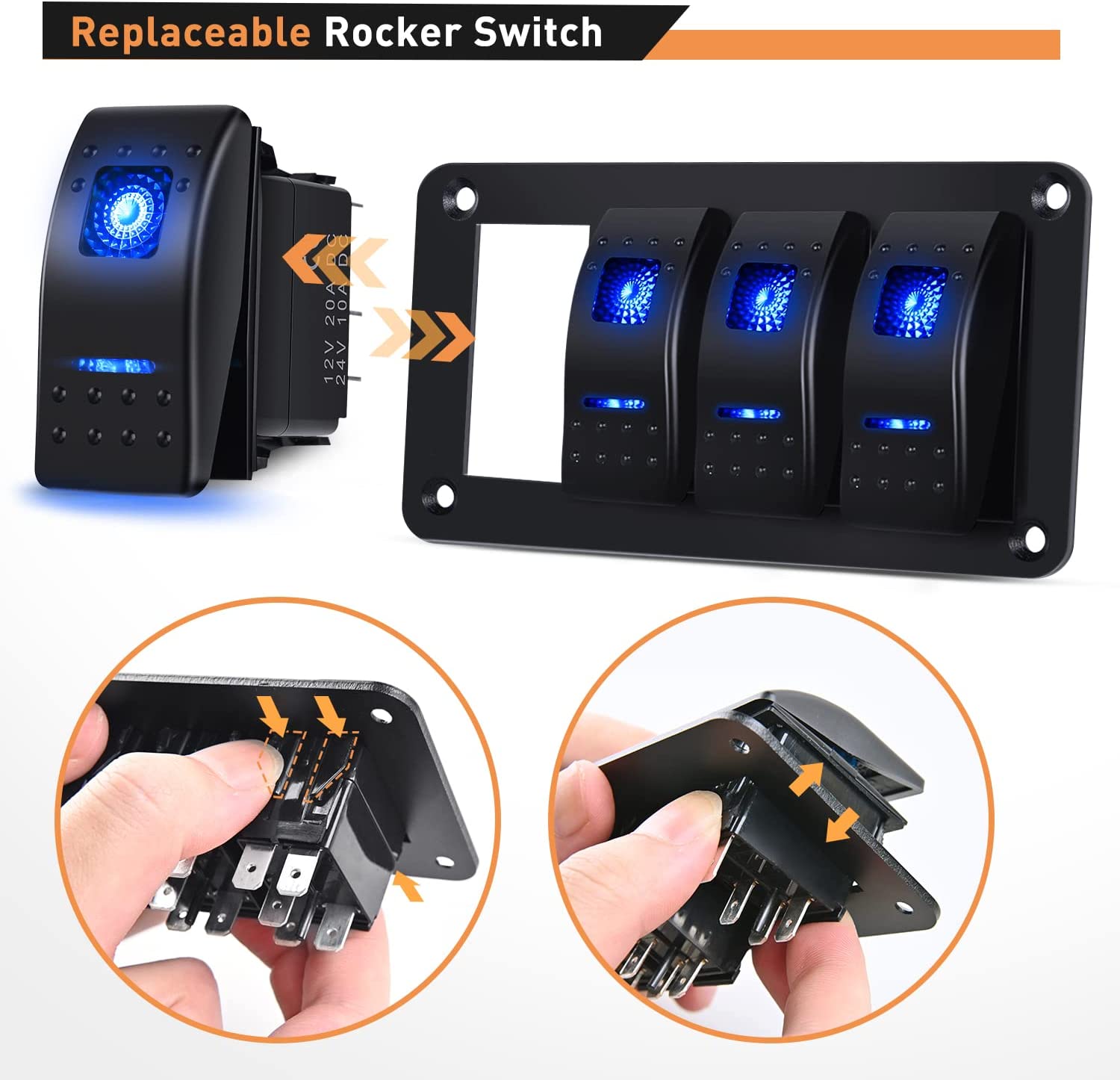 4 Gang Aluminum Rocker Switch Panel Blue – gooacc