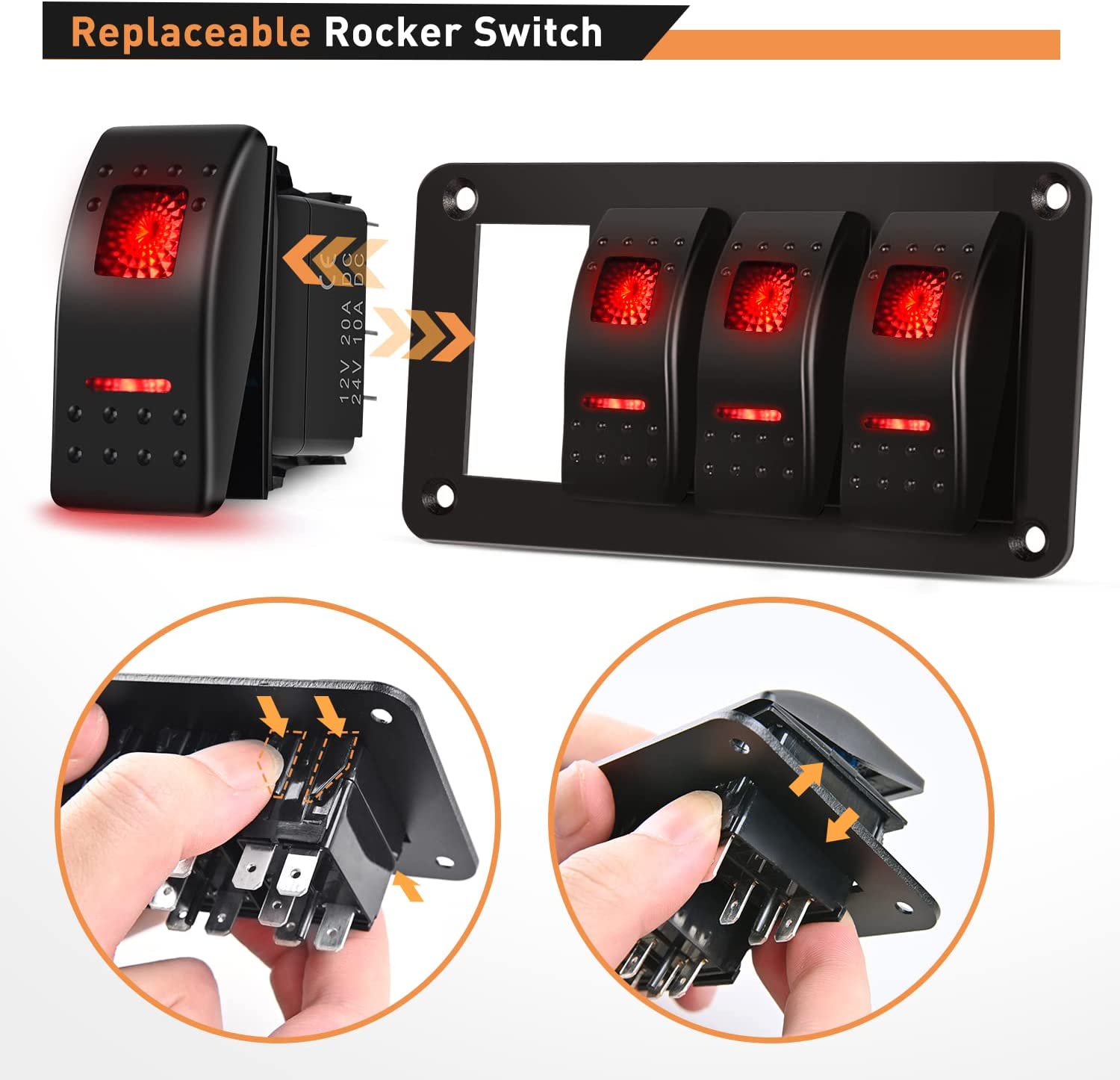 4 Gang Aluminum Rocker Switch Panel Red