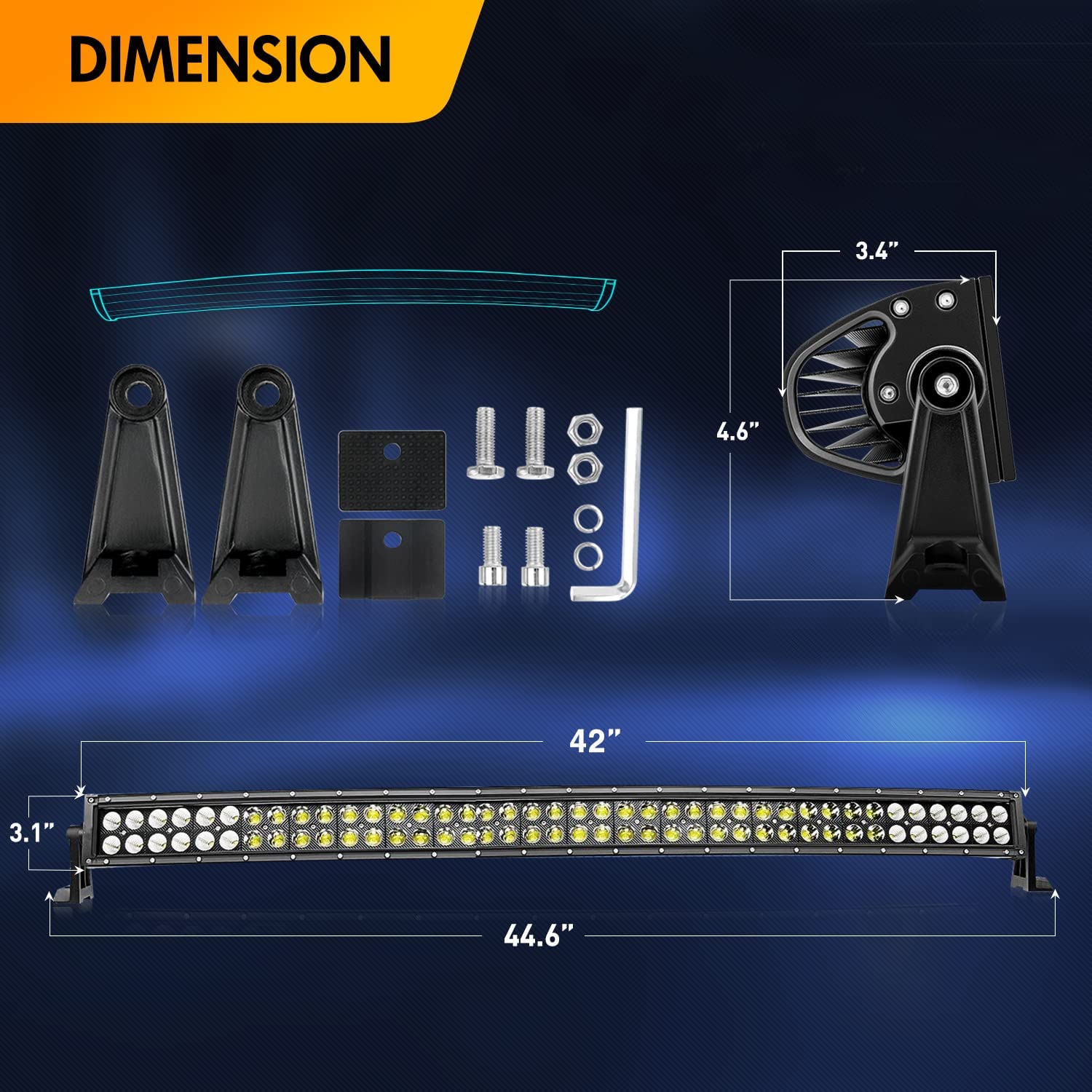 42 Inch 240W Curved Flood Spot Combo LED Light Bar with 14AWG 5Pin Rocker Switch Wiring Harness Kit