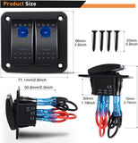 2 Gang Aluminum Rocker Switch Panel Blue