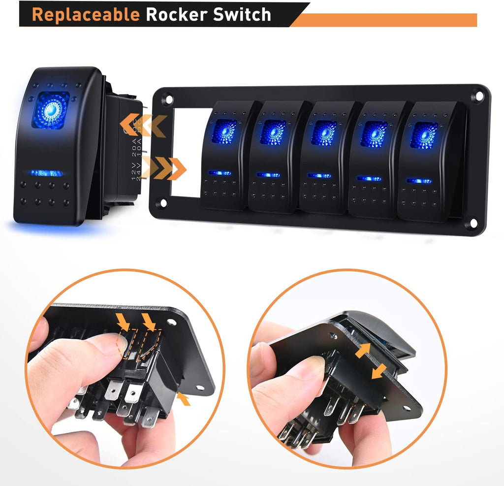 6 Button Rocker Switch Cluster 6 Gang Aluminum Rocker Switch Panel Blue – gooacc