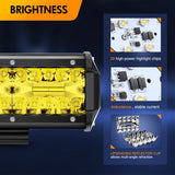 2 Pcs 6.5 Inch 120W Triple Row Flood Amber LED Pods with 16AWG 3Pin Wiring Harness-2 Leads