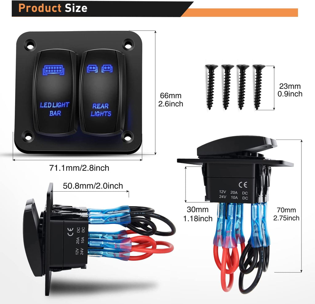 2 Gang LED Light Bar Rear Lights Rocker Switch Panel Blue – gooacc