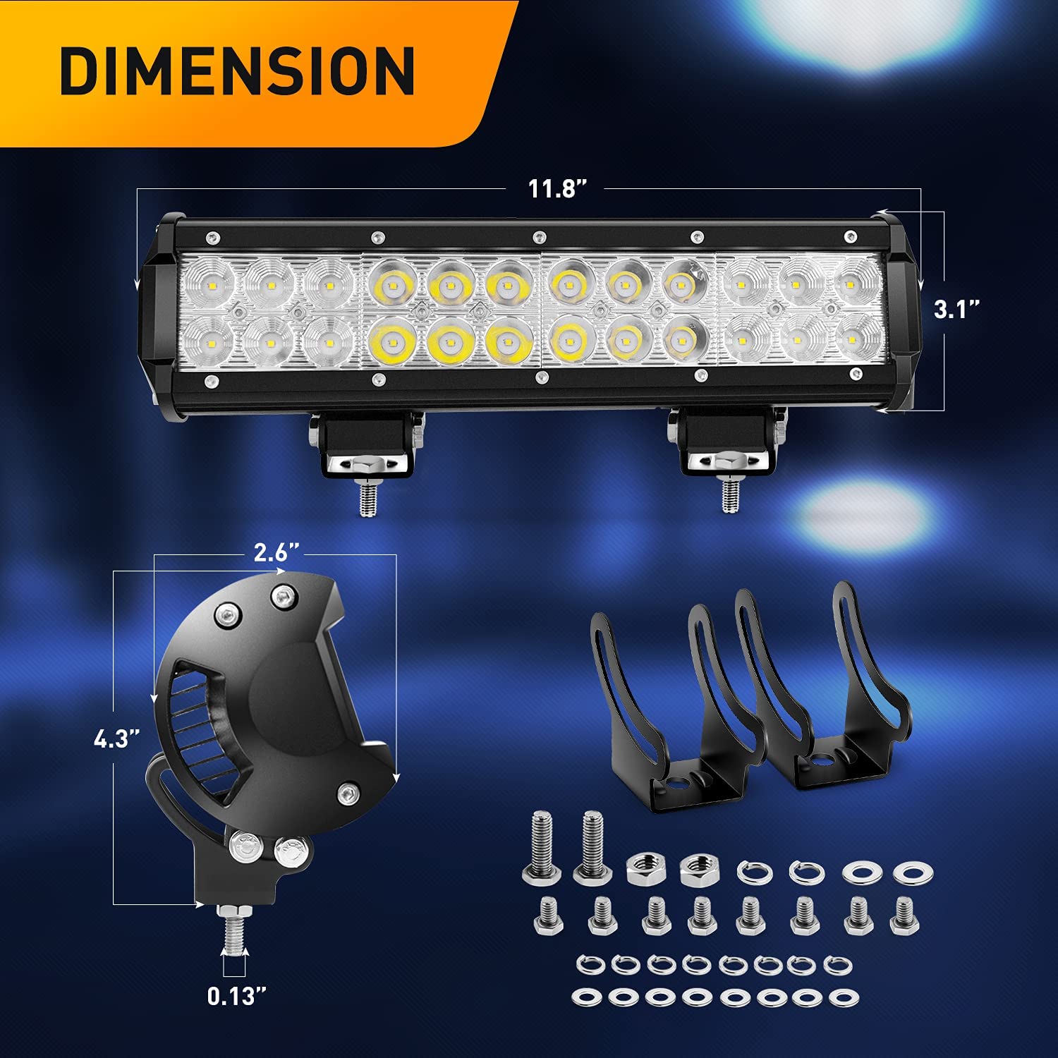 12 Inch 72W Led Light Bar Spot Flood Combo with 12V 5Pin Rocker Switch –  gooacc