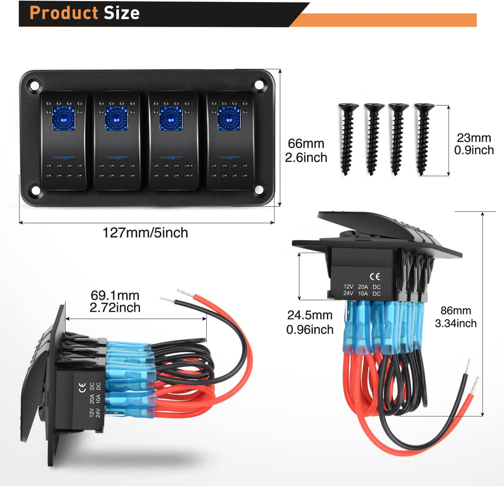 4 Gang Aluminum Rocker Switch Panel Blue – gooacc