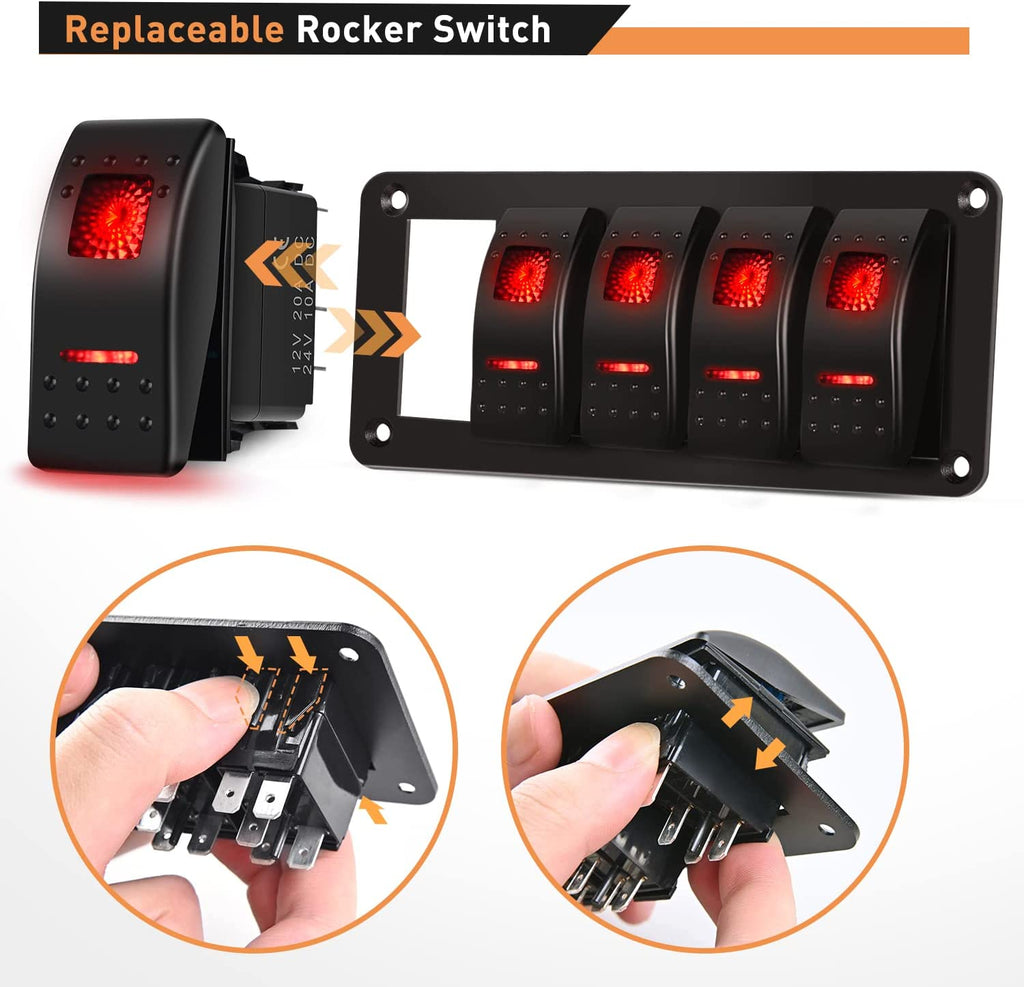 5 Gang Aluminum Rocker Switch Panel Red – gooacc