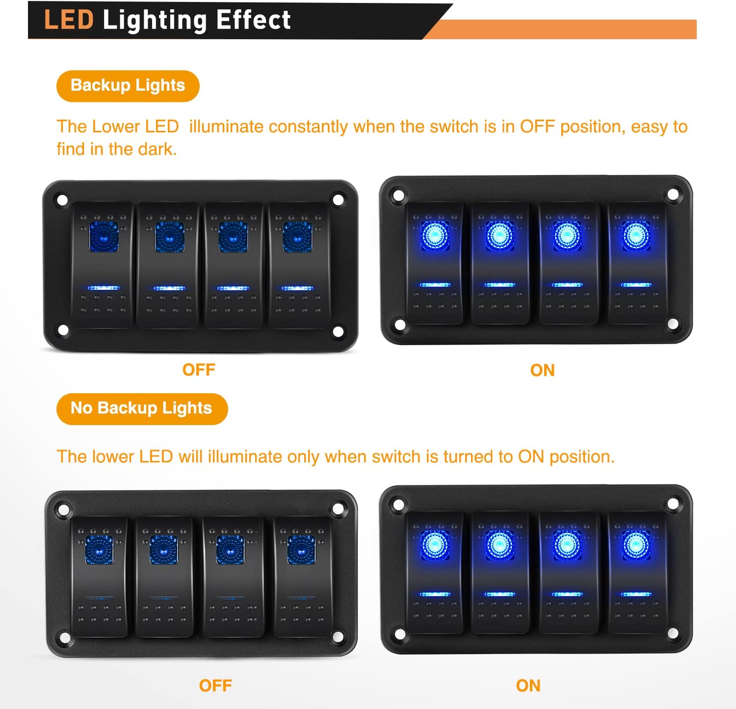 4 Gang Aluminum Rocker Switch Panel Blue – gooacc