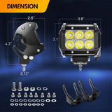 2 Pcs 18W Spot LED Pods with 16AWG 3Pin Rocker Switch Wiring Harness kit Horizontal Bar Tube Clamp