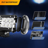 12 Inch 72W Led Light Bar 2PCS 4 Inch 18W LED Pods with 16AWG Off Road Wiring Harness-3 Leads