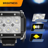 2 Pcs 18W Flood LED Pods with 3Pin 16AWG Wiring Harness-2 Leads