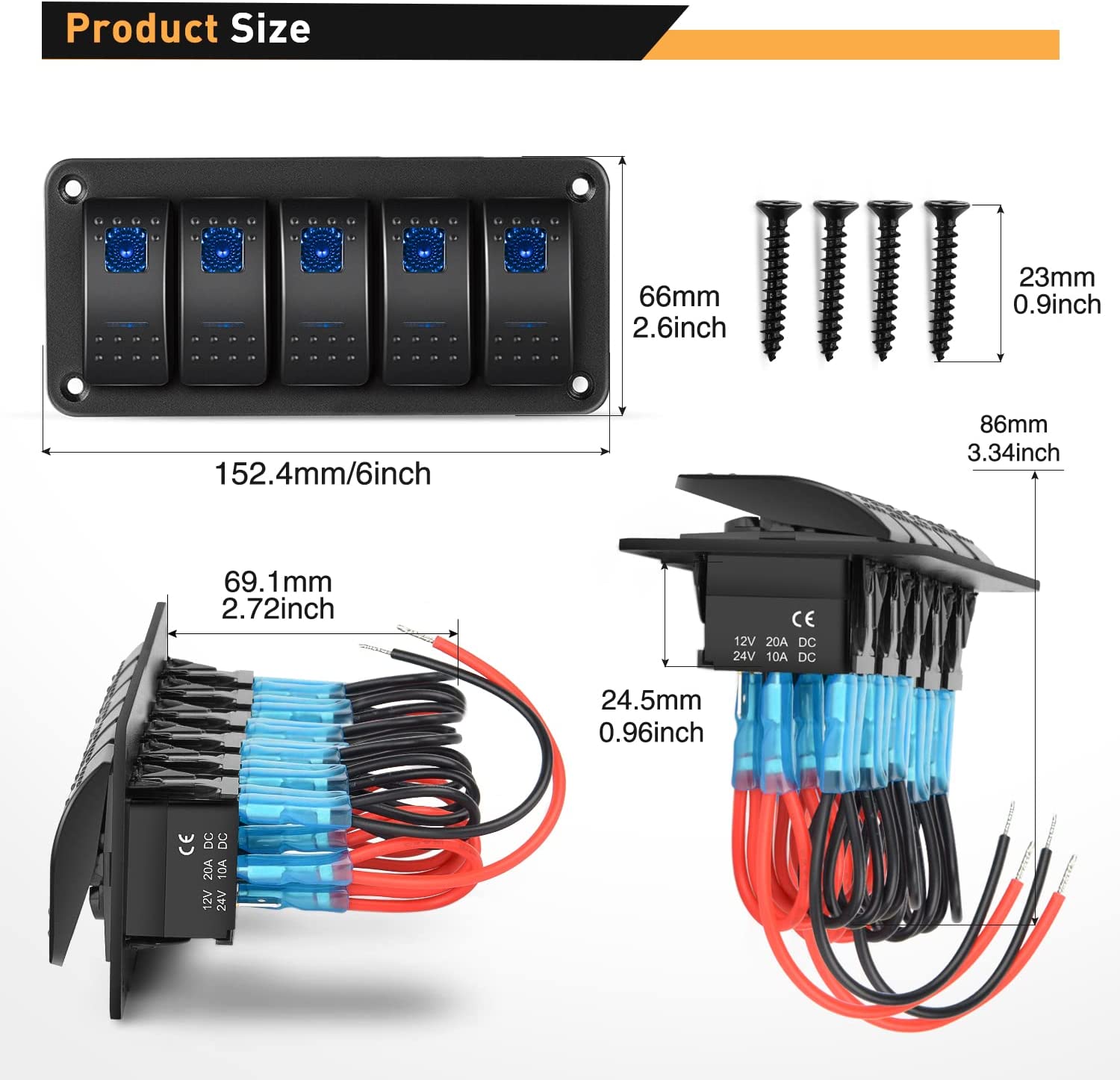 5 Gang Aluminum Rocker Switch Panel Blue – gooacc