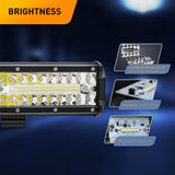 12 Inch 300W Triple Row Led Light Bar Spot Flood Combo with 16AWG 3Pin Rocker Switch Wiring Harness kit
