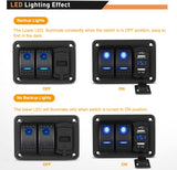 2 Gang Aluminum Rocker Switch Panel Blue with 4.8 Amp Dual USB Charger Voltmeter